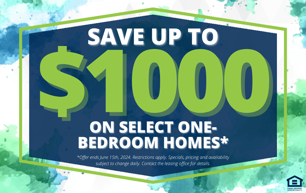 a sign that says save up to 100 on select one bedroom homes