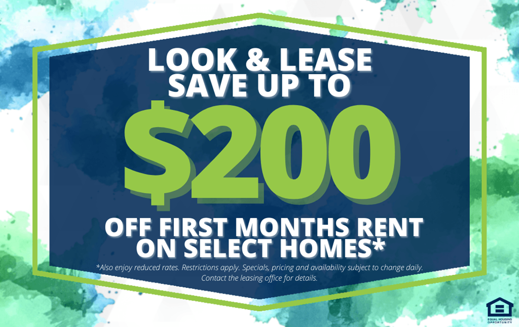 a sign that says 200 off first months rent on select homes