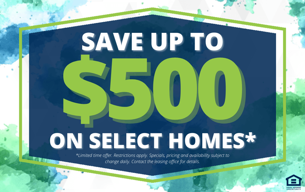 a save up to 500 on select homes sign