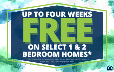 a sign that reads free on select 1  2 bedroom homes
