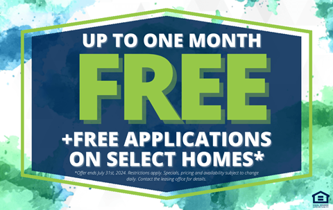 a sign that reads up to one month free applications on select homes