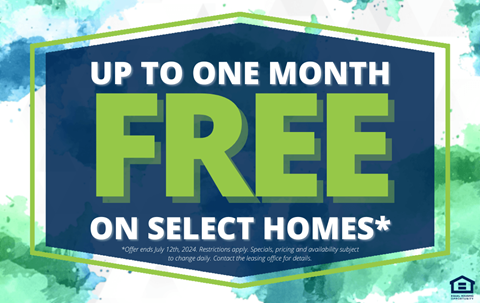 a sign that reads up to one month free on select homes