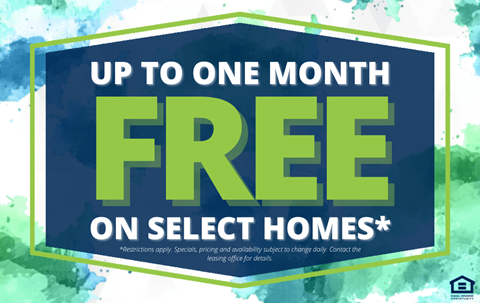 a sign that reads up to one month free on select homes