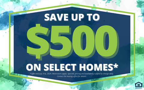 a save up to 50 on select homes sign