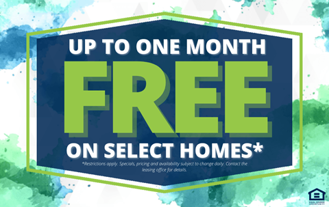 a sign that reads up to one month free on select homes