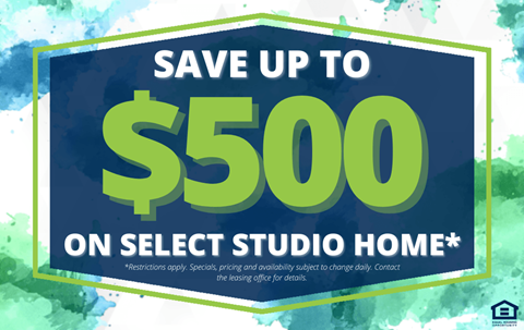 a save up to 500 on select studio home sign