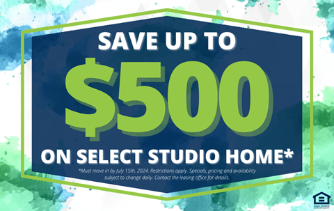 a save up to 500 on select studio home sign