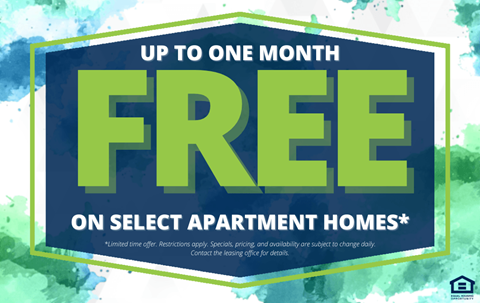 A promotional image advertising a free offer on select apartment homes.