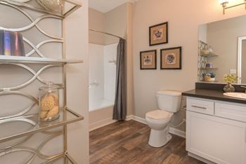 a bathroom with a toilet and a shower and a sink