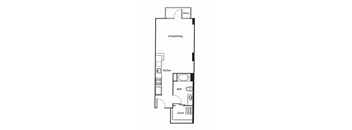 A floor plan of a small apartment with a kitchen, bath, and closet.