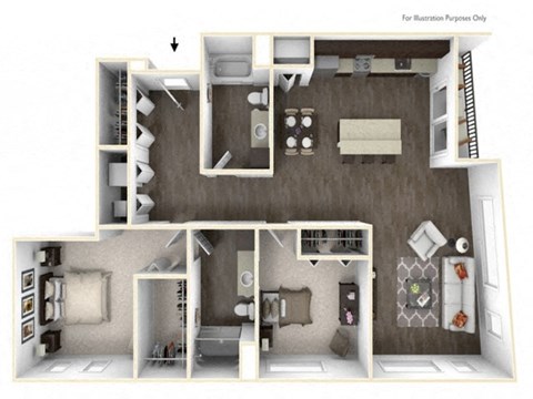 TACK 2 Bedroom 2 Bath 3D Floor Plan at Stitchweld, Wisconsin, 53207