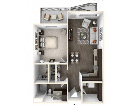 TUNGSTEN 1 Bedroom 1 Bath 3D Floor Plan at Stitchweld, MILWAUKEE, 53207