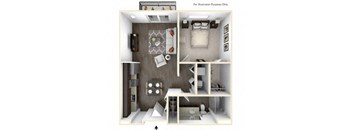 TWILL 1 Bedroom 1 Bath 3D Floor Plan at Stitchweld, MILWAUKEE, WI, 53207