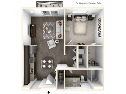 TWILL 1 Bedroom 1 Bath 3D Floor Plan at Stitchweld, MILWAUKEE, WI, 53207