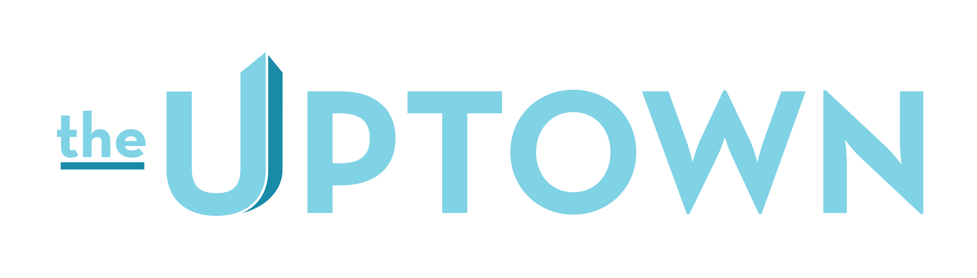 The image shows a logo with the text "the UPTOWN" in light blue color on a green background.