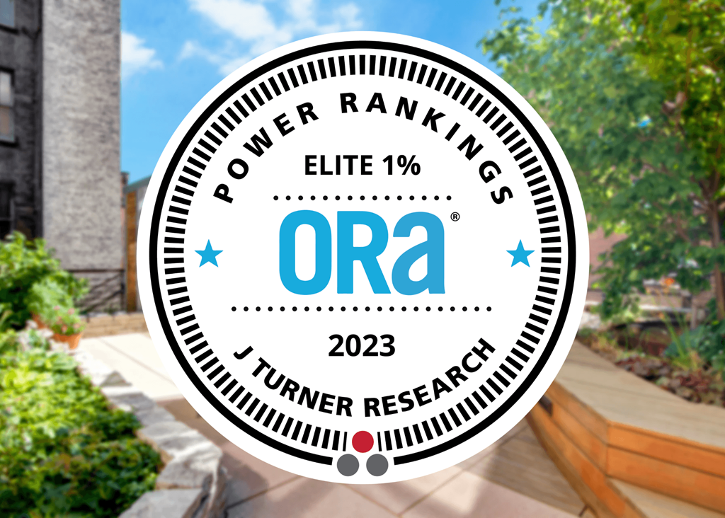 an image of the ora logo with a backyard with trees