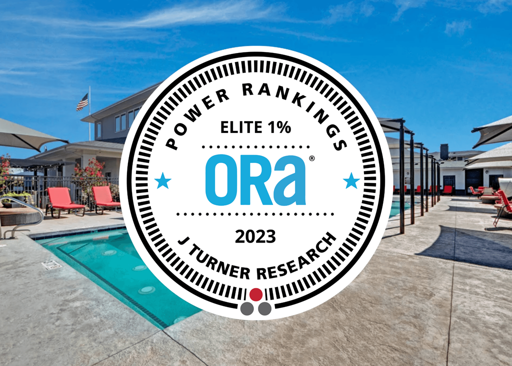 a swimming pool with the ora with the pool owner rankings logo