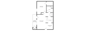 a floor plan of a small house with a kitchen and a living room