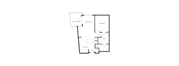 a floor plan of an apartment with a bedroom and a living room