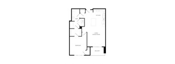 a floor plan of a home with an open floor plan with a kitchen and living