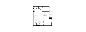 A floor plan of a house with a den, kitchen, dining room, bath, and bedroom.
