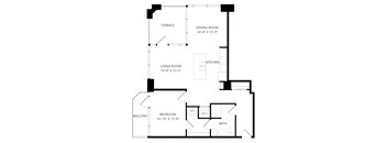 a floor plan of a home with an open floor plan with a bedroom and a