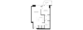 a floor plan of an open floor plan with a bedroom and a living room