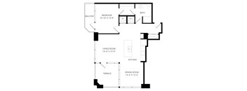 a floor plan of a home with an open floor plan with a bedroom and a