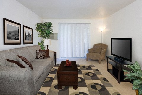 a living room with a couch and a television