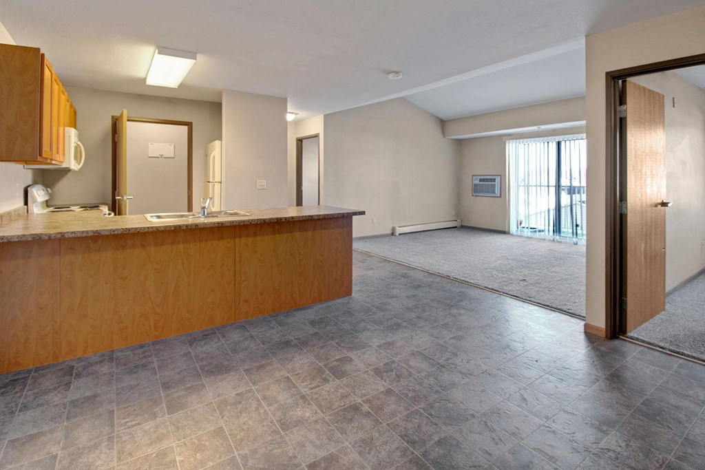 Roosevelt East kitchen and living room Apartment for rent Williston, ND