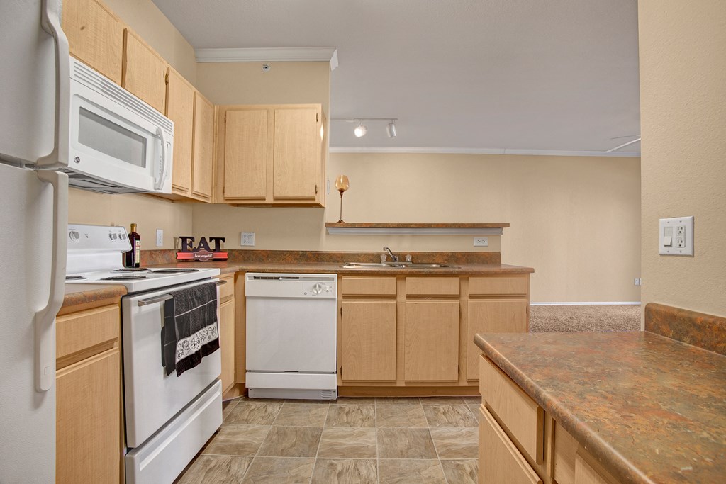 Built in Desk and White Appliances