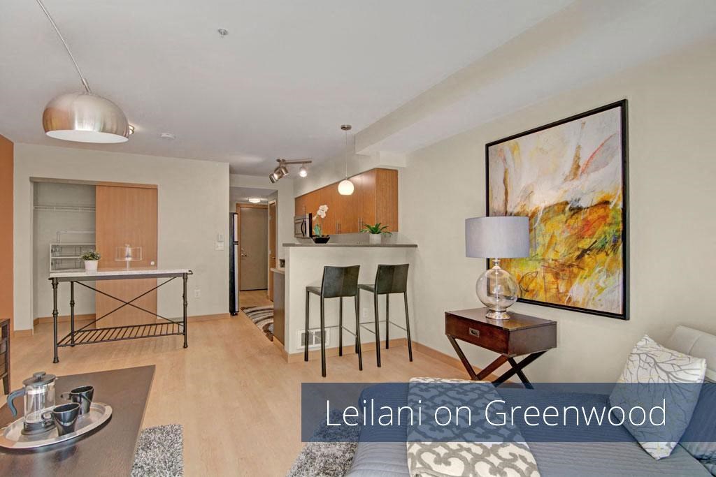 Leilani  on Greenwood living room Apartments in Seattle, WA