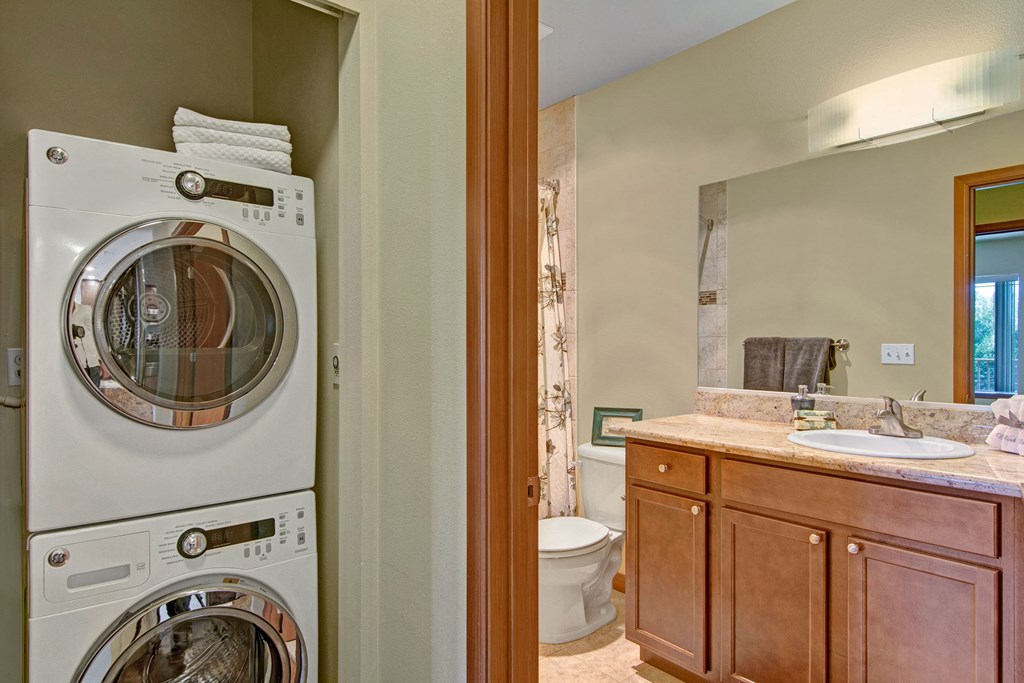 Ondine bathroom with washer and dryer Apartments in Kirkland, WA