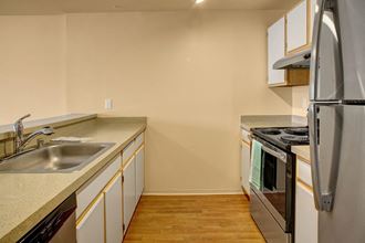 Stainless steel appliances with lots of cabinet storage and dishwasher St James Kitchen Apartments in Seattle, WA