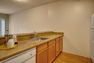A deep stainless steel sink with lots of surrounding counterspace and a breakfast bar St James Tower Kitchen Apartments in Seattle, WA