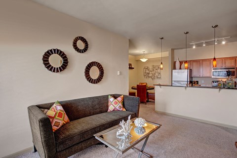 a living room with a couch and a coffee table