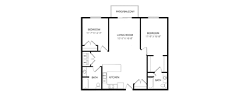 A black and white image of a floor plan for a home with a patio and balcony.