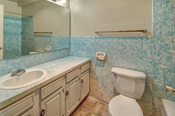 Bathroom with sink, mirror, toilet, and bathtub Castle Bathroom - Photo Gallery 3