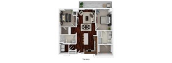 a two bedroom apartment with a bathroom and a living room