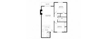 Pike 2 bed 1 bath floorplan
