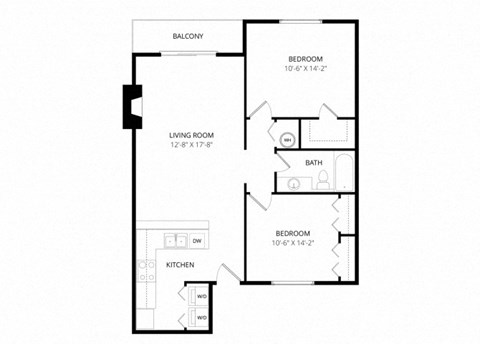 Pike 2 bed 1 bath floorplan