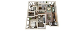 a 3d drawing of our 1 bedroom apartment at princeton court apartments in dallas,