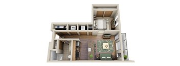 a floor plan of a 1 bedroom apartment with a bathroom and a balcony