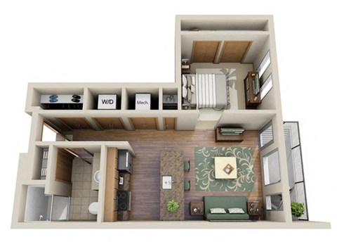 a floor plan of a 1 bedroom apartment with a bathroom and a balcony