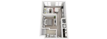 a floor plan of a 1 bedroom apartment with a bathroom and a balcony
