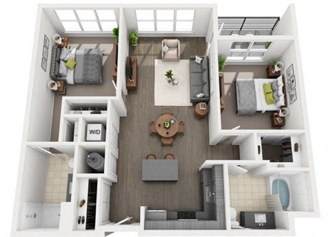 a floor plan of a two story apartment with a bedroom and a living room