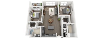 a floor plan of a two bedroom apartment with two bathrooms and a balcony