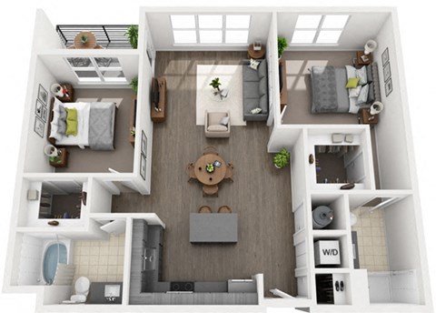 a floor plan of a two bedroom apartment with two bathrooms and a balcony