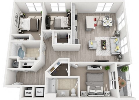 this is a 3d floor plan of a 824 square foot 1 bedroom apartment at the