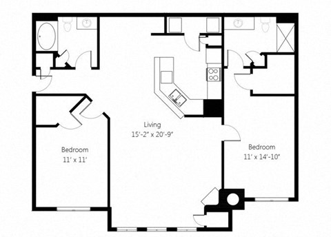 a floor plan with a bedroom and a living room